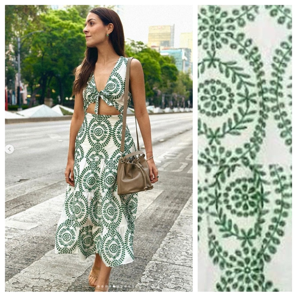 NWOT Zara Green and White Midi Dress